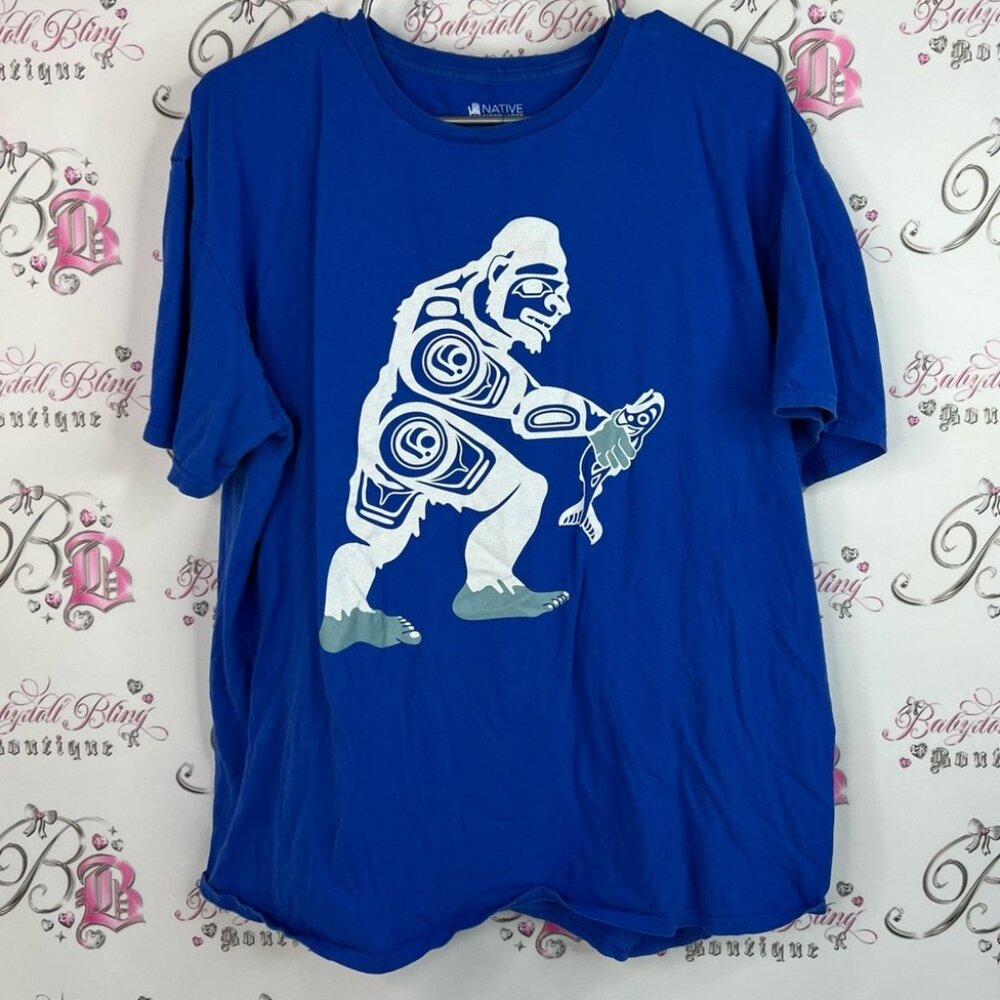 Native northwest tee tshirt fishing fish Blue Graphic Tee with White Design